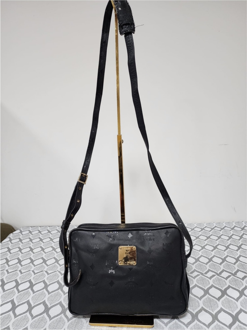 MCM Vintage Visetos Nylon Crossbody Bag Black